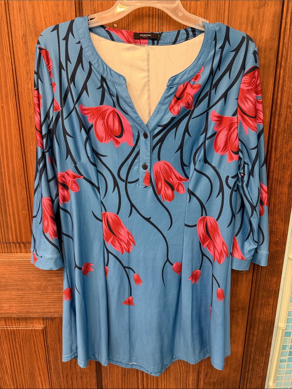 Reborn Blue Tunic with Pink Floral Accents